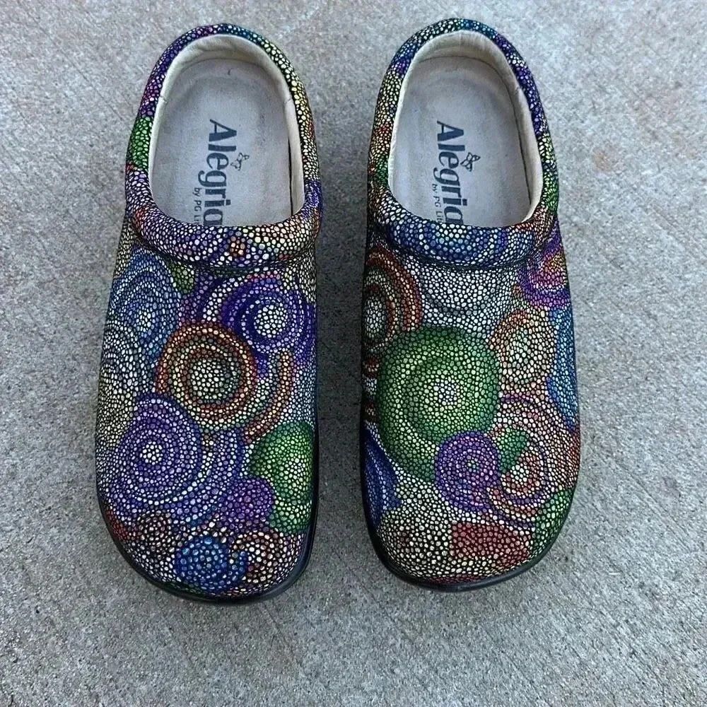 Alegria Kayla Bullseye Colorful KAY Mules Slip On Shoes Sz 37
